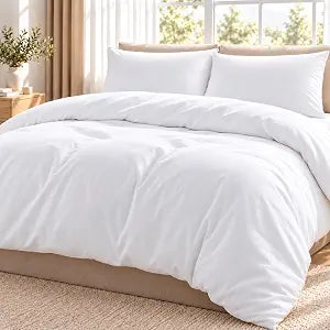 SheRest Prewashed White Duvet Cover Queen Size - 3 Pieces, Oeko-TEX Certified, Cotton-Like Polyester, Wrinkle-Free & Ultra Soft, 1 Duvet Cover 90" x 90" & 2 Pillow Shams, Comforter Not Included