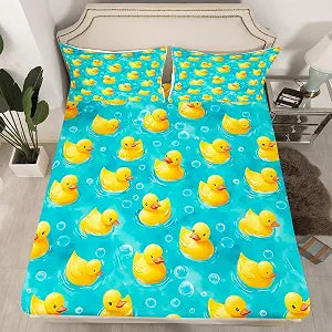 Erosebridal Funny Duck Twin Fitted Sheet,Yellow Rubber Duck Bedding Set for Kids Boys Girls, for Pet Lovers Duck Bottom Sheets,Cartoon Animal Print Bed Set 2Pcs