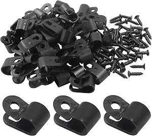 Hordion 50 Pack 3/8 Inch R-Type Cable Clips Cable Clamp Black Mounting Clip