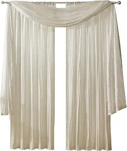 Athena Faux Silk Window Curtain and Scarf Set, Ivory - 52" W x 95" L