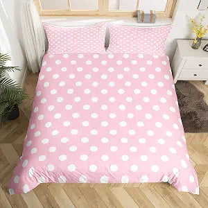 Manfei Polka Dots Duvet Cover Set Queen Size,Cartoon French Style Princess Pink White Bedding Set,Young Teens Room Decor,Modern Geometric Circles Abstract Simple Art Quilt Cover,No Comforter