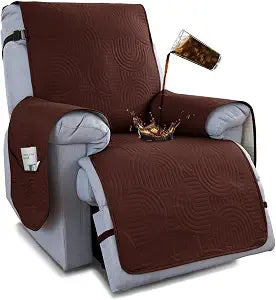 100% Waterproof Recliner Chair Cover,Non Slip Covers for Recliner Chair Washable Dog Chair Cover Furniture Protector with Pocket, Elastic Straps for Kids, Dogs, Pets (Coffee, 23.6'')