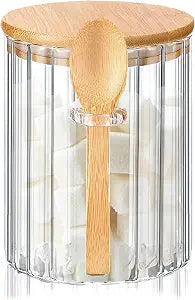 Glass Jar Sugar Container with Bamboo Spoons Lids, 16 fl.oz Sugar Bowl