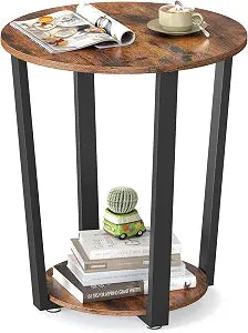 VASAGLE Round Side End Table, 2-Tier Accent Nightstand with Storage Shelf