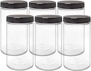 ljdeals 32 oz Clear Plastic Jars with Lids, Storage Containers, Wide Mouth PET Mason Jars, Pack of 6, BPA Free, Food Safe, Made in USA
