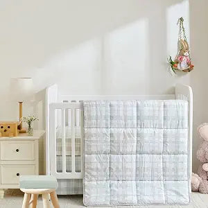 4-Piece Crib Bedding Set ��� Soft Breathable Comforter, 2 Snug Fit Elastic Crib Sheets & Tailored Dust Ruffle, Cozy Nursery Essentials for Boys & Girls, Durable Easy-Care Sleep Set, Plaid