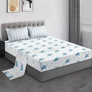 Pamnest Queen Bed Sheet Set, 4 Pieces Sea Turtle Bedding with Flat