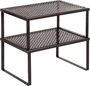 SONGMICS Set of 2 Metal Spice Racks, Stackable Expandable Shelf Risers
