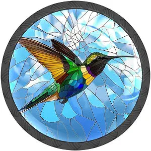4 Pcs Drawer Pulls Knobs Hummingbird Blue Cabinet Knobs Pulls Round Crystal Glass Handles Knobs for Kitchen Cabinets and Drawers Dresser Bathroom
