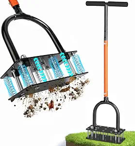 GAINO Lawn Aerator Tool, 15-Spike Aerator, Self-Cleaning, Black & Orange