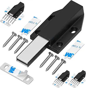 Magnetic Push Latch Without Nail Installation Tonitrui Heavy Duty Magnetic Touch Latches for Large Door Push Release Latch Kitchen Drawer Push Catch Press Out Latch (Black 4 Pack)
