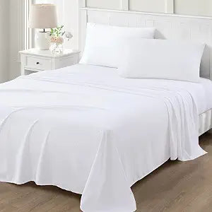 Martha Stewart Ultra Soft Brushed and Washed Microfiber 4 Piece Sheet Set, Easy Care, Comfy, Deep Pocket Sheets, 1 Flat Sheet, 1 Fitted Sheet, 2 King Pillowcases, Cal King Size, White & Blush Pink