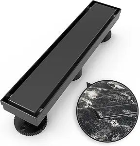 WEBANG 12 Inch Linear Shower Drain Rectangular Floor Drain with Accessories Reversible 2-in-1 Cover Tile Insert Grate Removable SUS304 Stainless Steel CUPC Certified Matte Black
