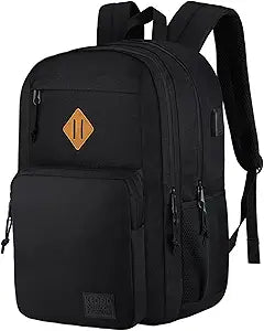 KEOFID Travel backpack for Men and Women, Anti Theft Laptop Backpack with USB Charging Port for Work, Large Bag for College, Carry-on Backpack with Luggage Strap, Water Resistent(Black)