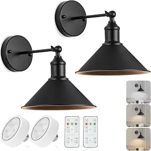 Battery Operated Wall Sconces, Cordless with Remote, Set of 2