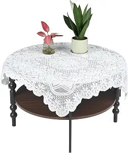 SynHHergyx Small Square Tablecloth Lvory Lace Tablecloth Side Table Cover Crochet Tablecloth for Round Coffee Table Topper Furniture 35 X 35 Inch