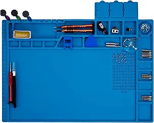 Premium Heat Resistant 932F Blue Magnetic Repair Work Mat Large Silicone Soldering Mat for Soldering, Electronics, Computer Cellphone Repair, BGA Soldering Gun Iron Workbench Protection