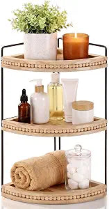 Novabright 3-Tier Corner Bathroom Counter Organizer Wooden Metal Shelf