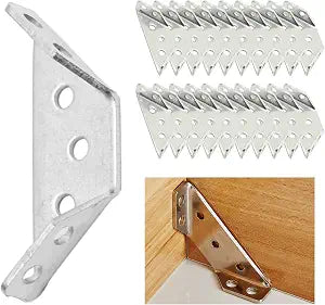 Furniture Corner Connector Stainless Steel Angle Corner Braces Brackets Trapeziform Corner Bracket Fastener for Shelf Cabinet Table Chair Desk Edge Box Wood Beam with 70Pcs Screws (20Pcs)