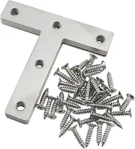 8PCS Stainless Steel T-Shape Flat Corner with Screws 80x80mm Plate Connector Fixing Bracket T-Shape Bracket Flat Patch Plate for Furniture Table Chair Corner Door Window Wooden Door Fence