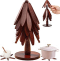 Wooden Trivets for Hot Dishes Set of 5 with Stand Tree Shape Natural Foldable Trivet for Kitchen Trivets for Pots, Pans, Bowls & Teapots Kitchen Accessories