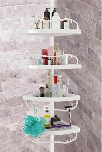 Shower Caddy Tension Pole with 4 ABS Baskets,Shower Storage Shelf with 56 to 125 Inch Adjustable Stainless Pole for Bathroom White