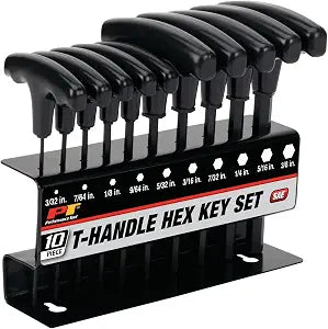 Performance Tool W80274 10-Piece SAE T-Handle Allen Wrench Set, Long Arm Hex Key Wrench Set