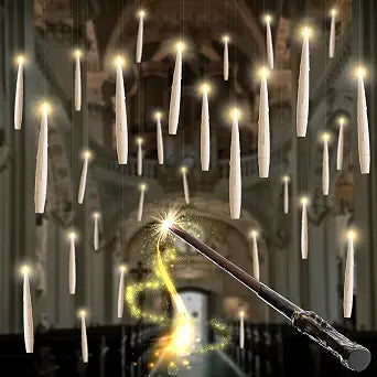 JOIONE Floating Candles with Wand, 12Pcs Ivory Hanging Candle for Halloween