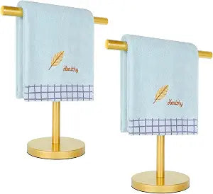 T-Shape Bath Hand Towel Holder Standing (Golden -2 Pack)