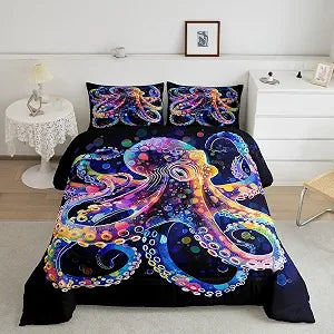 jejeloiu Ocean Themed Bedding Set Queen Size for Boys Girls Teens Octopus