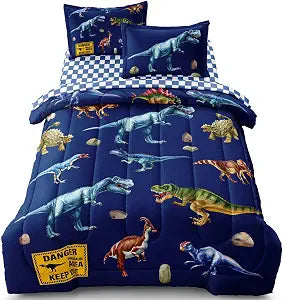 Kid Twin Quilts Comforter Set Dinosaur Bedding Set for Boys, Blue