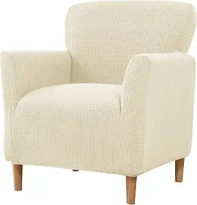 Stretch Armchair Slipcovers, 1-Piece Banquet Armchair Covers Soft Jacquard Chair Slipcover with Arms Furniture Protector for Living Room Bedroom (Beige)