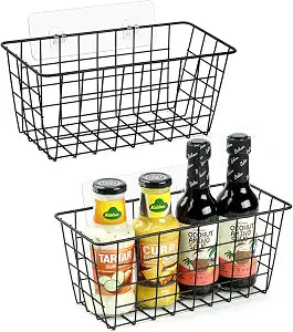 ZUSHALLMY 2 Pack Wire Baskets for Wall, No Drill Adhesive Kitchen Storage