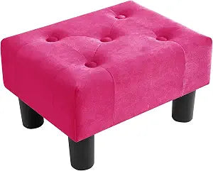 Poofzy Small Foot Stool Ottoman, Velvet Ottoman Foot Rest with Legs, Rectangle Foot Rest for Couch, Footstools and Ottomans Small for Living Room and Entryway (Hot Pink)