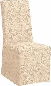 SureFit Scroll Long Dining Chair Slipcover in Champagne