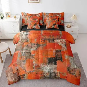 Erosebridal Oil Painting Comforter Set, Orange Brown Bedding King