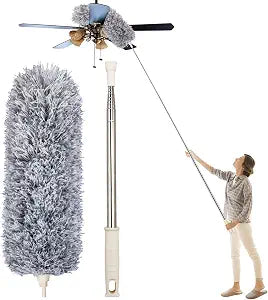 Microfiber Feather Duster, High Ceiling Fans with 30-100 Inch Pole, Gray