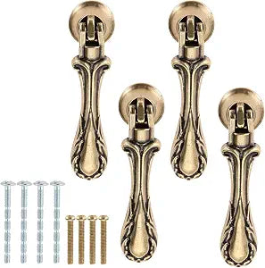 Yetaha 4Pcs Bronze Antique Teardrop Carved Pendant Pulls with Screws