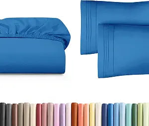 Twin XL Size Fitted Bed Sheet + 2 Pillowcases Bundle - Hotel Luxury Single Fitted Bottom Sheet Only - Fits Mattresses with Deep Pockets up to 16 inches - Soft, Breathable & Wrinkle Free - Royal Blue
