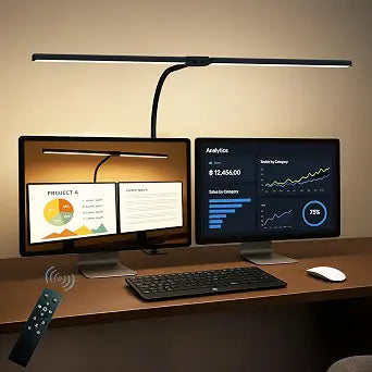 LED Desk Lamp for Home Office, Eye Caring Architect Desk Light with Clamp,50 Lighting Models,Remote and Touch Control,24W 2000LM,Memory Function and Timer for Study, Reading,Workbench Black
