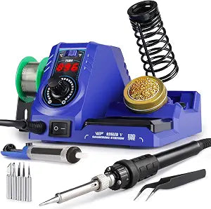 WEP 926LED V3 Soldering Station 130W MAX Soldering Iron Kit with Solder Wire, 5 Soldering Tips, Tweezers, Solder Sucker, Tip Cleaner, Temperature Control, Sleep Mode, C-F Conversion