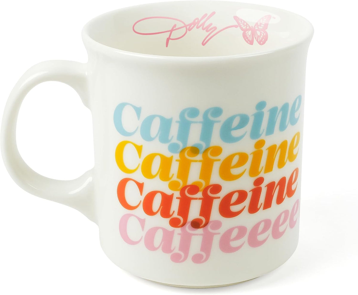 Dolly Parton CAFFEINE CAFFEINE Mug, 16-Ounce Ceramic Mug with Signature Dolly Logo, Microwave and Dishwasher Safe, Double-Sided Artwork