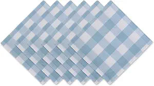 DII Buffalo Check Collection, Classic Farmhouse Cloth Napkin Set, 20x20, Light Blue & White, 6 Piece