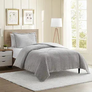 Hearth & Harbor Premium Flannel Duvet Cover Set - 2 PC Reversible Twin Comforter Cover Set with Microfiber Back - 1 Velvet Duvet Cover Twin & 1 Pillow Sham 68 x 90 inches ��� Silver Gray