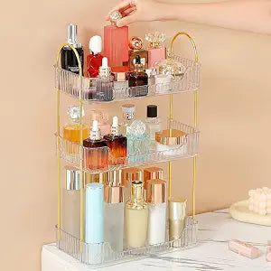 Aveniee Bathroom Counter Organizer, 3 Tier Perfume Skin Care Countertop Storage Shelf, Vanity Makeup Tray for Cosmetic Skincare Lotion,Clear