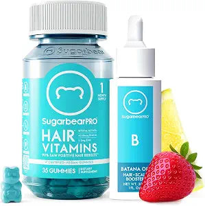 SugarbearPRO Batana Hair Oil & Glass-Dropper Applicator, 1oz + Vegan Hair Vitamin Gummies 1 Month Supply, Extra Strength Biotin 6000mcg