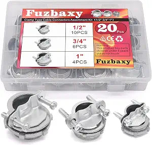 Cable Connectors Clamp Type 20PCS, 1/2" 3/4" 1" Assortment Kit