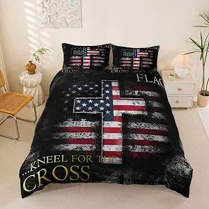 Erosebridal American Flag Cross Duvet Cover Set Queen Size, 3 Piece