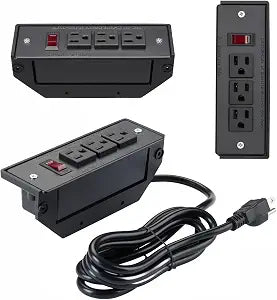 ELAFROS Mount-Type 3-Outlet Utility Cart Power Strip, 125VAC 12A, UL Listed