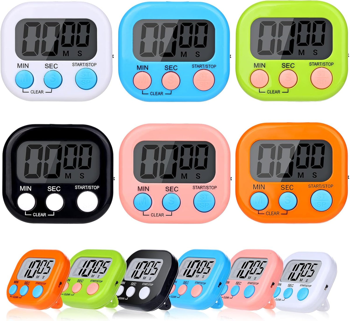 12 Pack Digital Kitchen Timers, Magnetic Countdown Timer with Loud Alarm